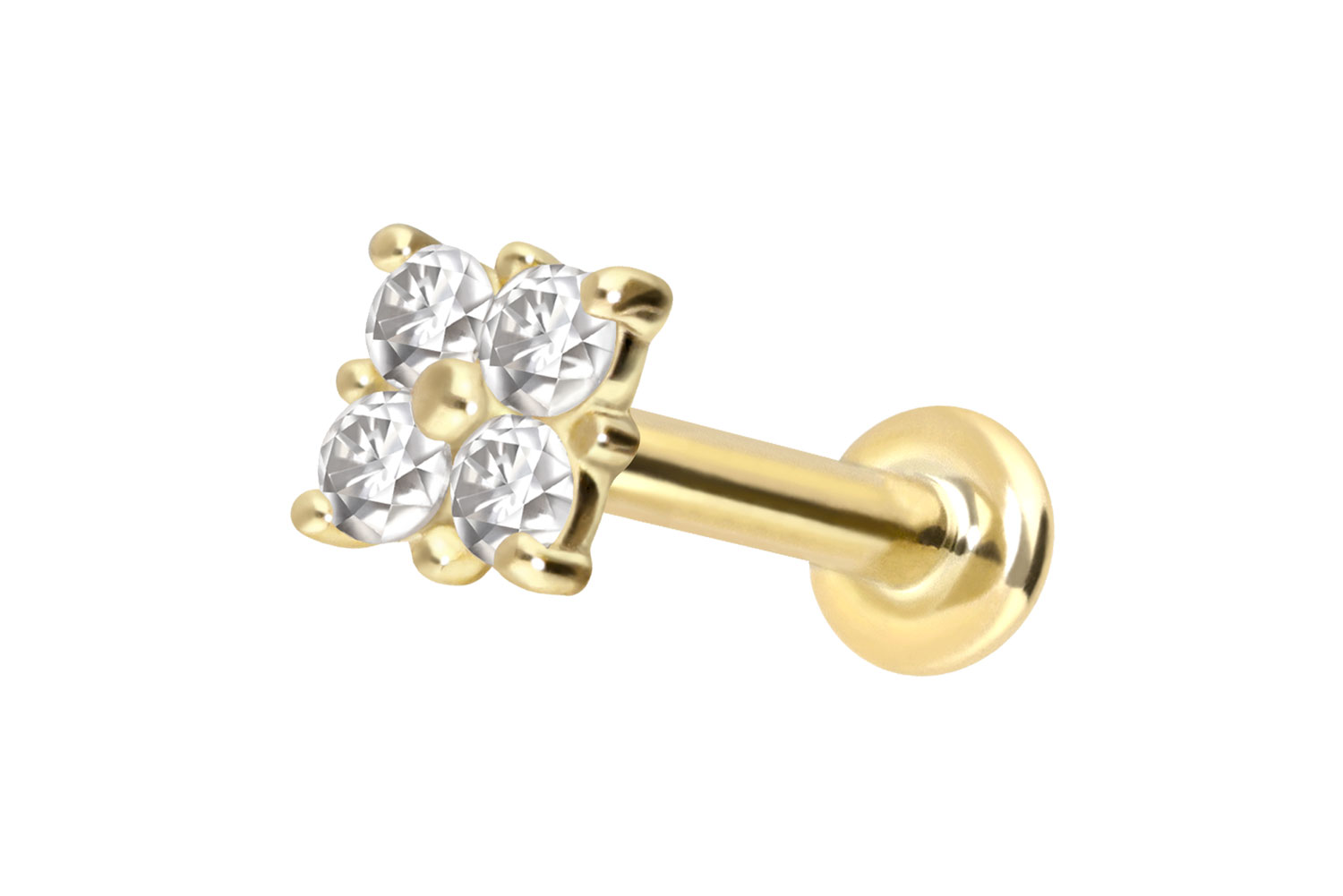 14 Karat Gold Labret Piercing mit Push Fit MOISSANIT-QUADRAT